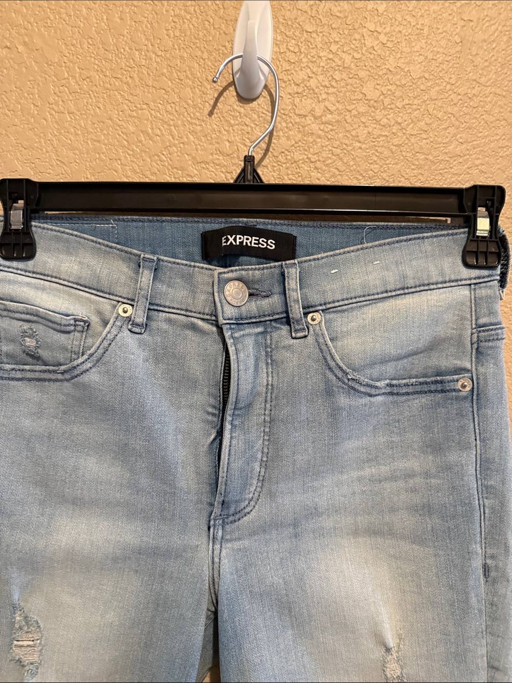 Express Skinny Ripped Light Blue Jeans - Picture 2 of 9